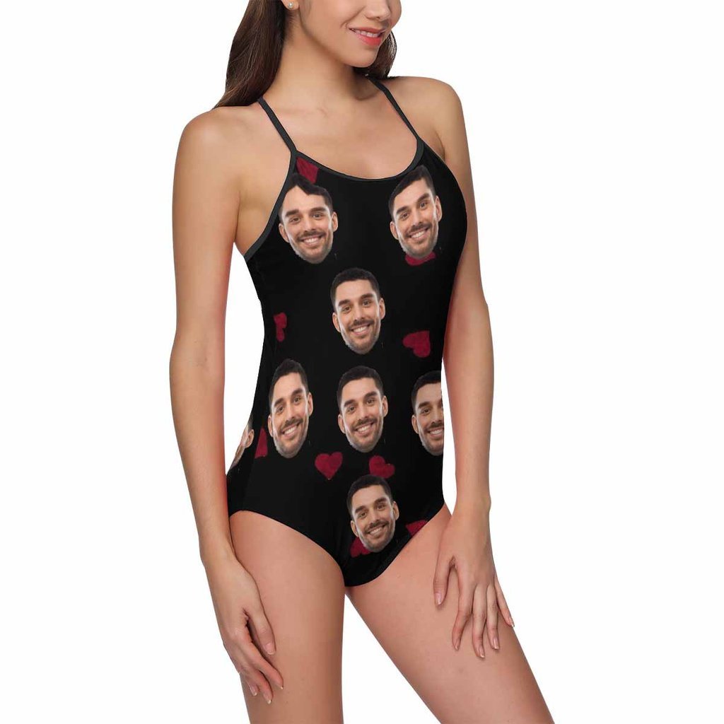 Custom Face Swimwear Women's Photo Slip One Piece Swimsuit - Heart - MyFaceBoxer