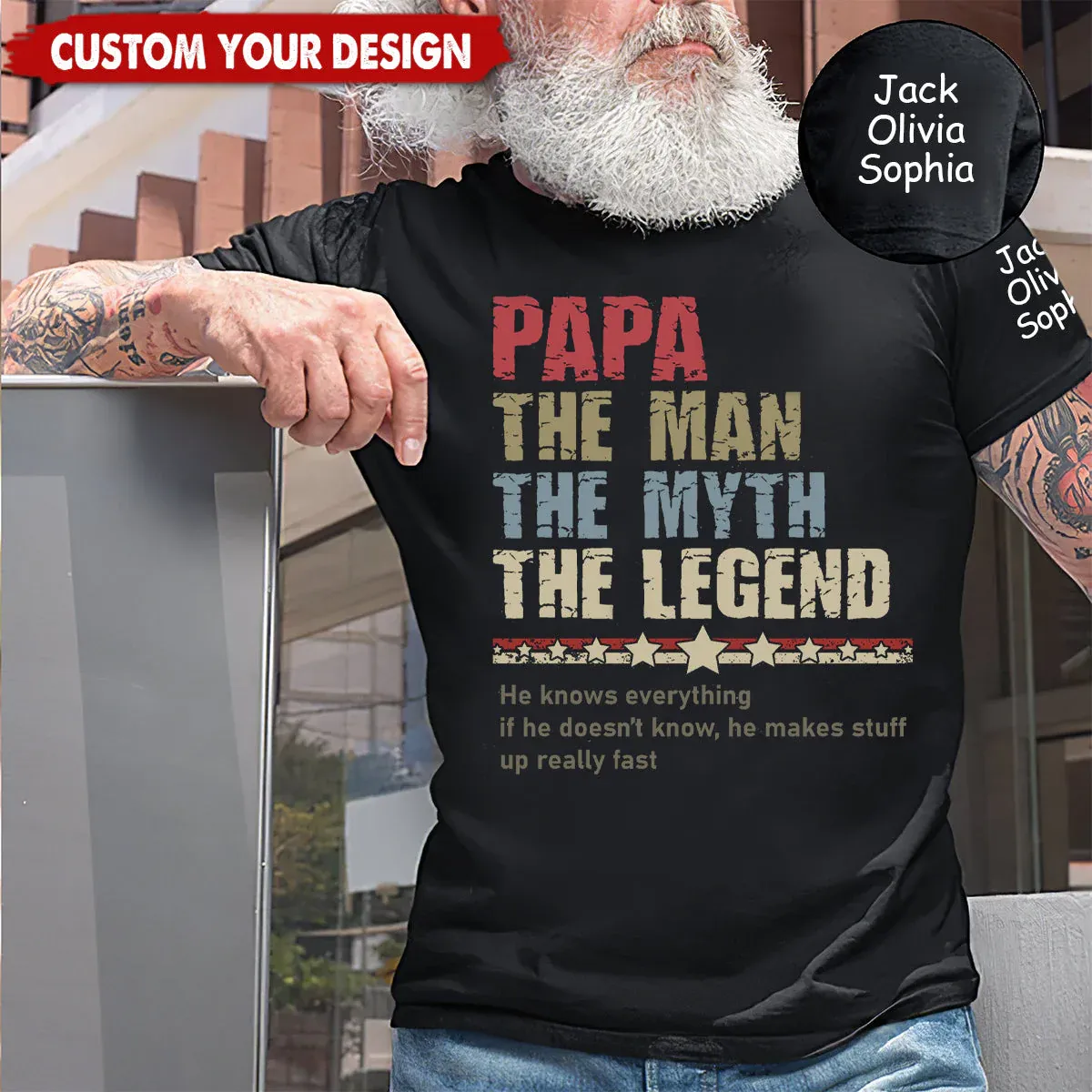 Personalized Papa The Man The Myth T-Shirt, Custom Father's Day Shirt With Kids Names - Giftlab