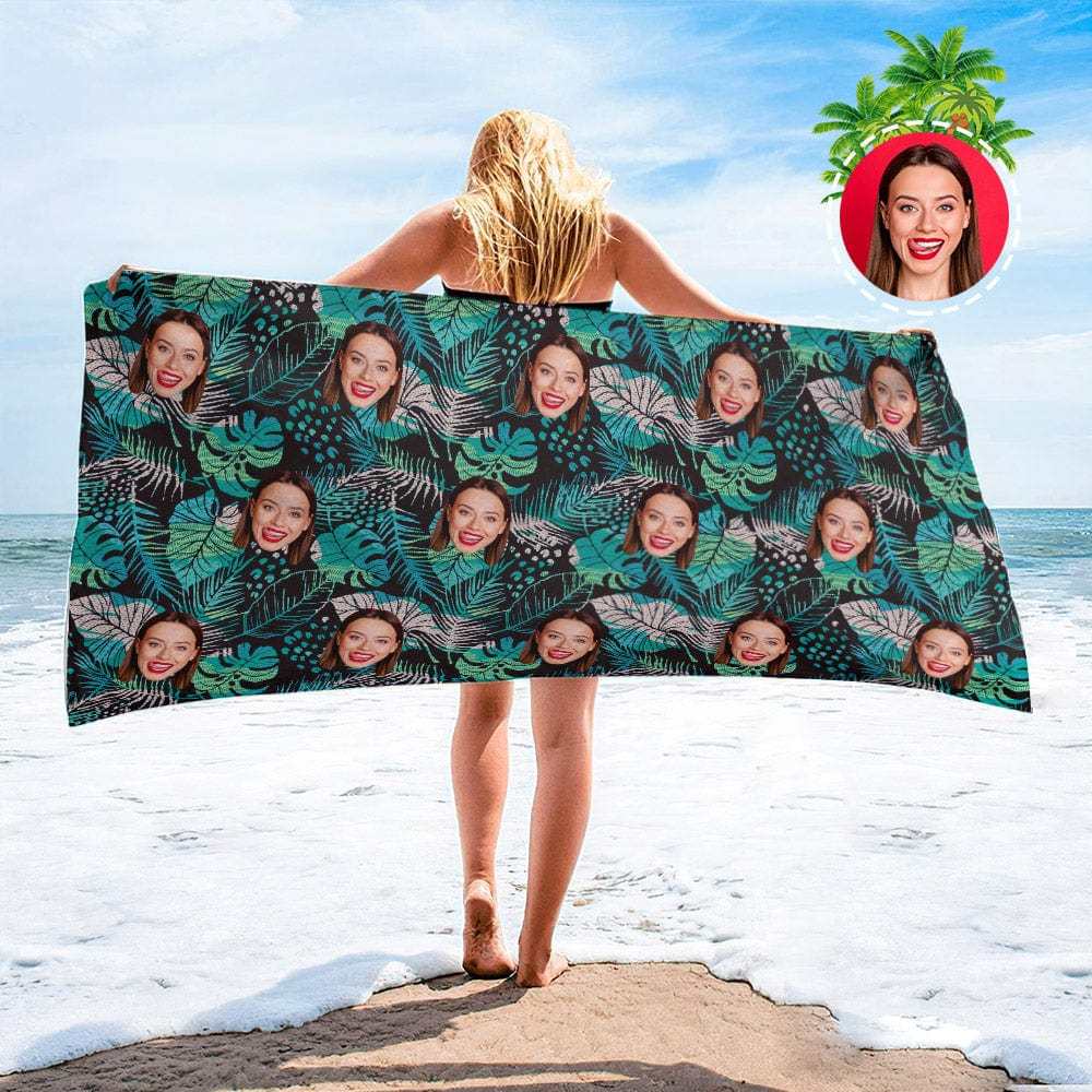 Personalized Beach Towels with Photo Custom Sunset and Coconut Trees Beach Towel - MyFaceBoxer