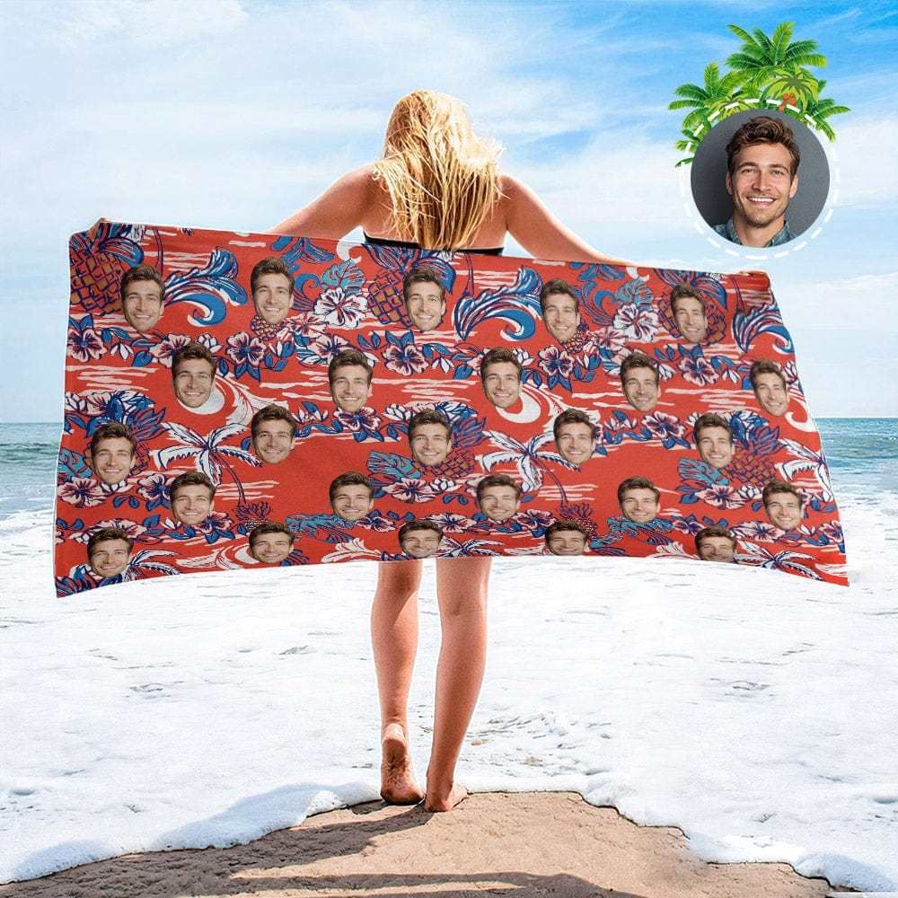 Personalized Beach Towels with Photo Custom Sunset and Coconut Trees Beach Towel - MyFaceBoxer