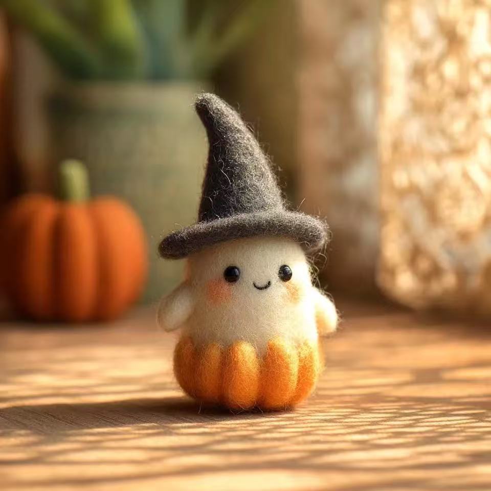 Adopt a Ghost, Handmade Felt Halloween Ghost Pumpkin with Wizard Hat, Autumn Pumpkin Decor, Halloween Decor, Nursery Decor, Gift for Kids