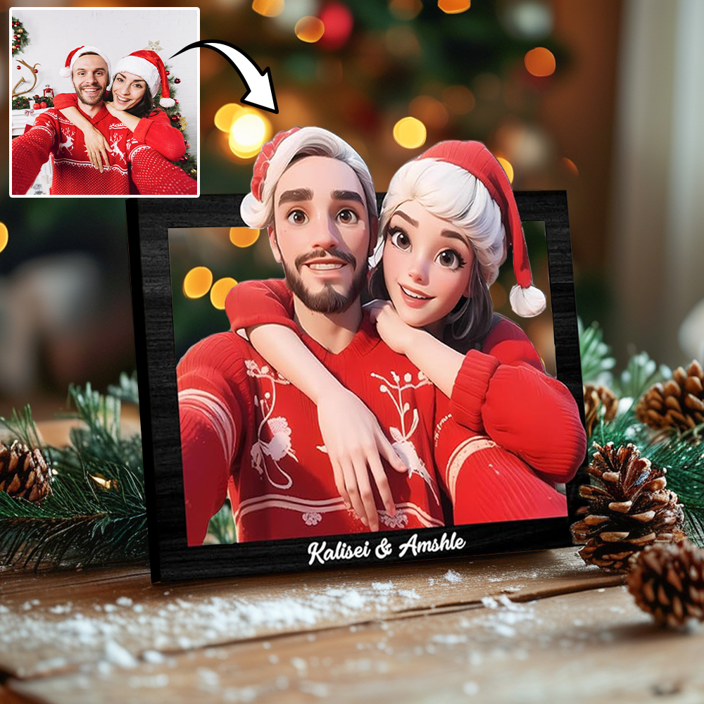 Custom Cartoon Style 3D Photo Wooden Frame Sign Personalised 3D Cartoon Portrait Comic Photo Frame Gift Mother's Day Gift - MyFaceBoxer