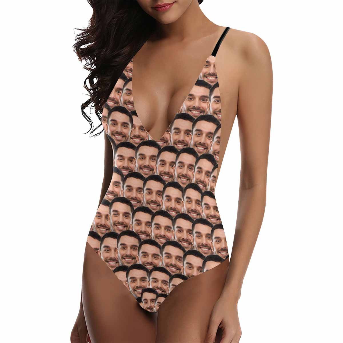 Custom Face V-Neck Bikini Women's Photo One Piece Swimsuit - Mash - MyFaceBoxer