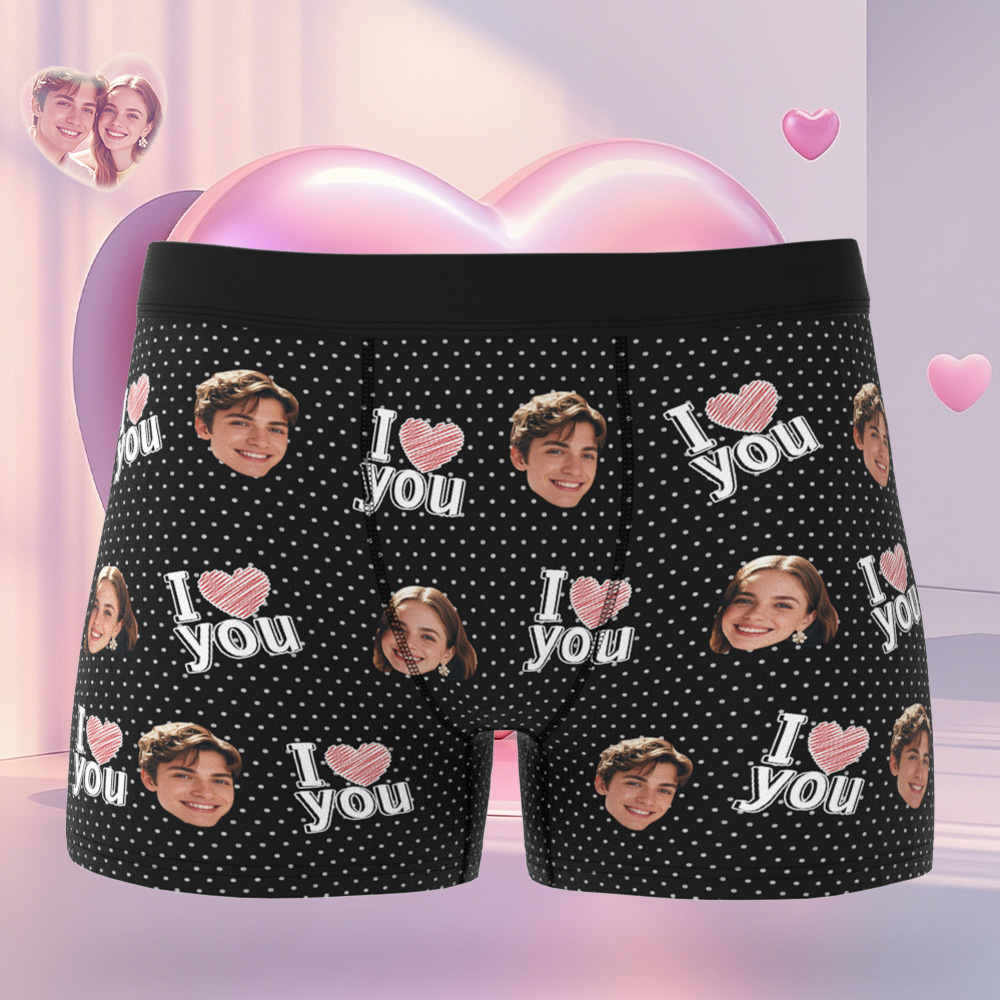 Personalized Face Men's Boxer Black Underwear Gifts for Husband I Love You Heart Men Face Boxer - MyfaceboxerAU