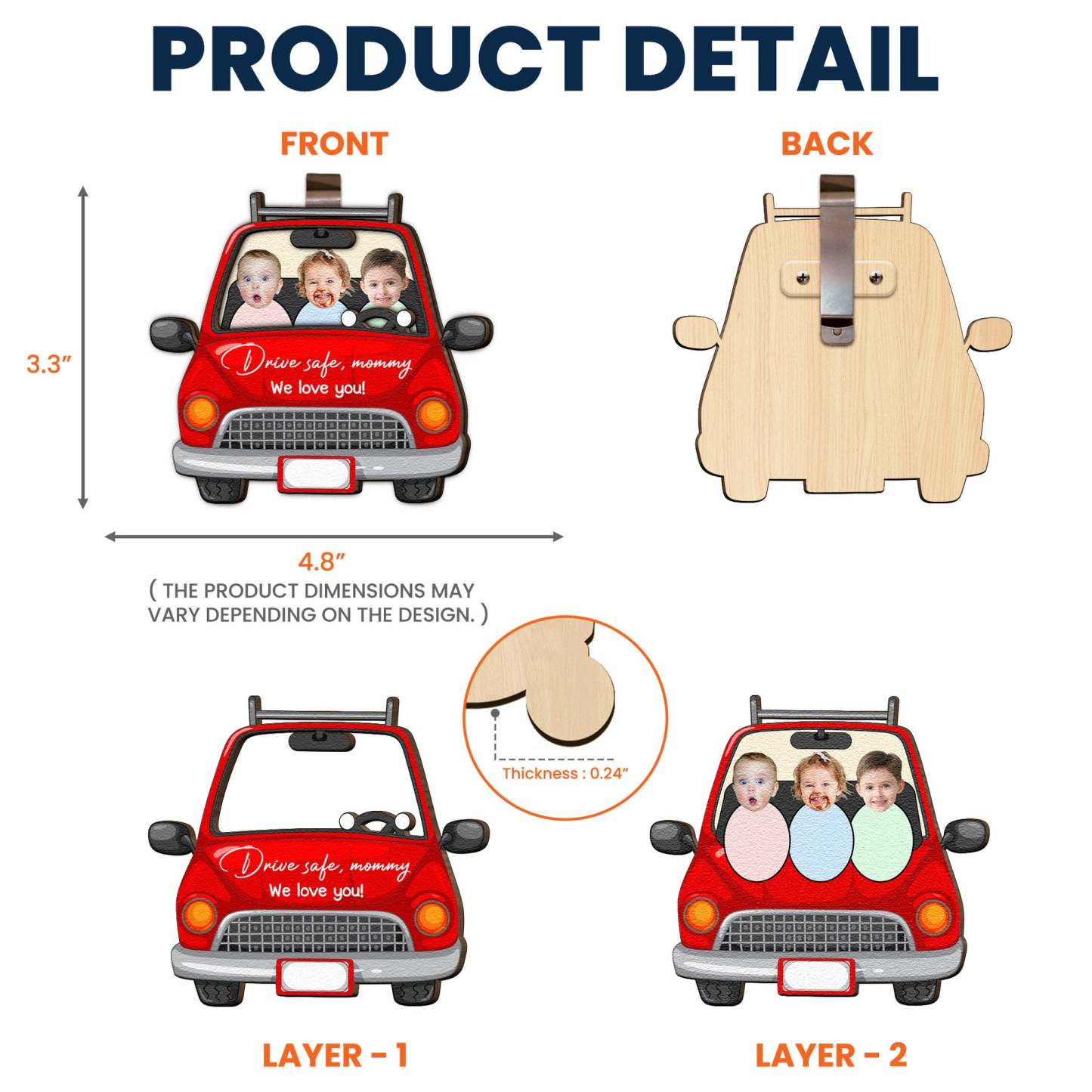 Drive Safe Daddy We Love You - Personalized Wooden Photo Car Visor Clip