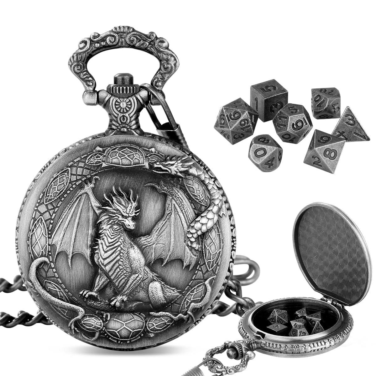 Dragon Crest Pocket Watch Dice Set TTRPG Polyhedral Dice - MyfaceboxerAU