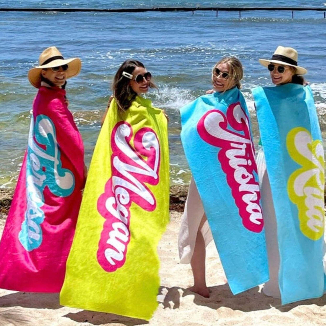 RETRO Style Personalized Beach Towel Personalized Name Bath Towel Custom Pool Towel Beach Towel With Name Outside Birthday Vacation Gift - MyFaceBoxer