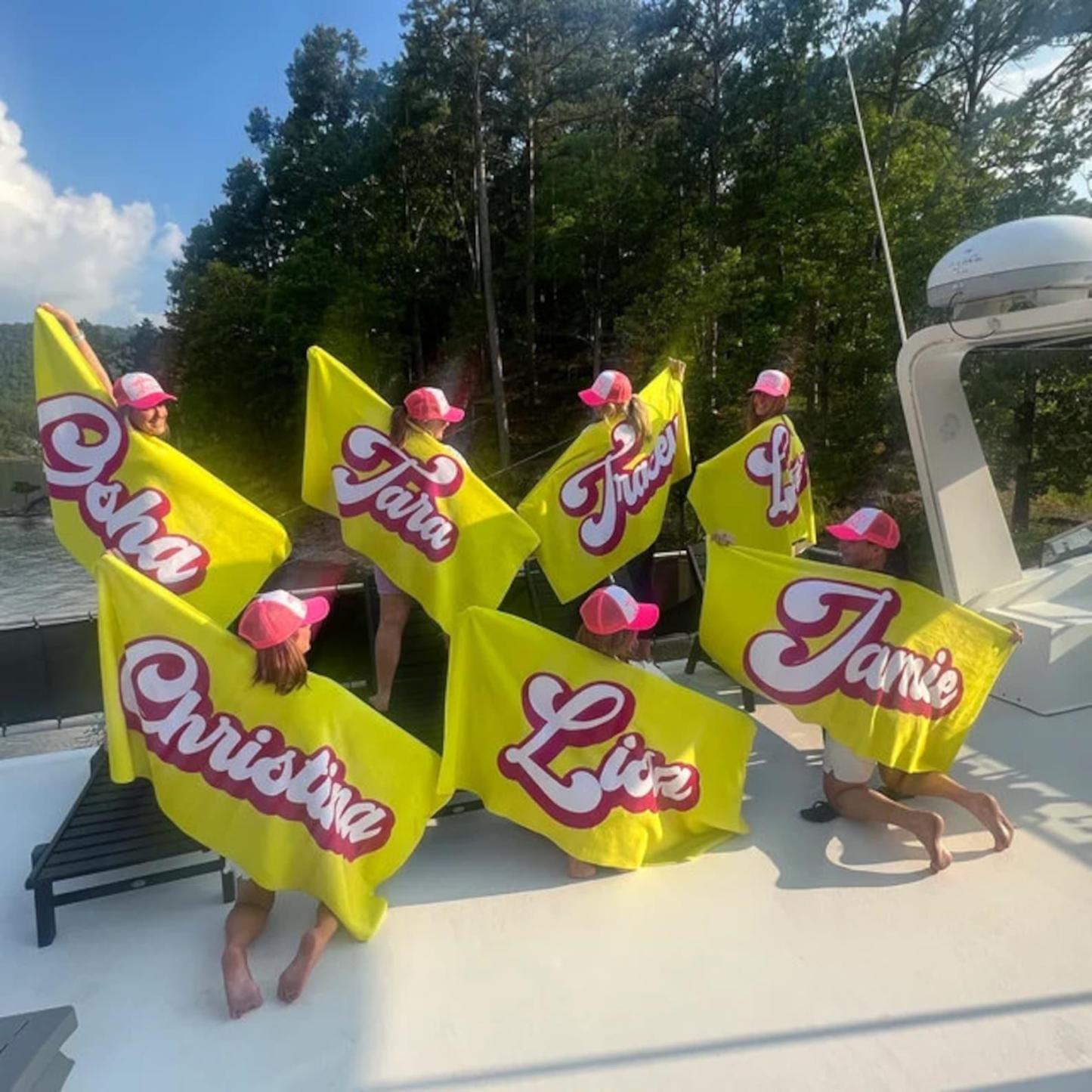 RETRO Style Personalized Beach Towel Personalized Name Bath Towel Custom Pool Towel Beach Towel With Name Outside Birthday Vacation Gift - MyFaceBoxer