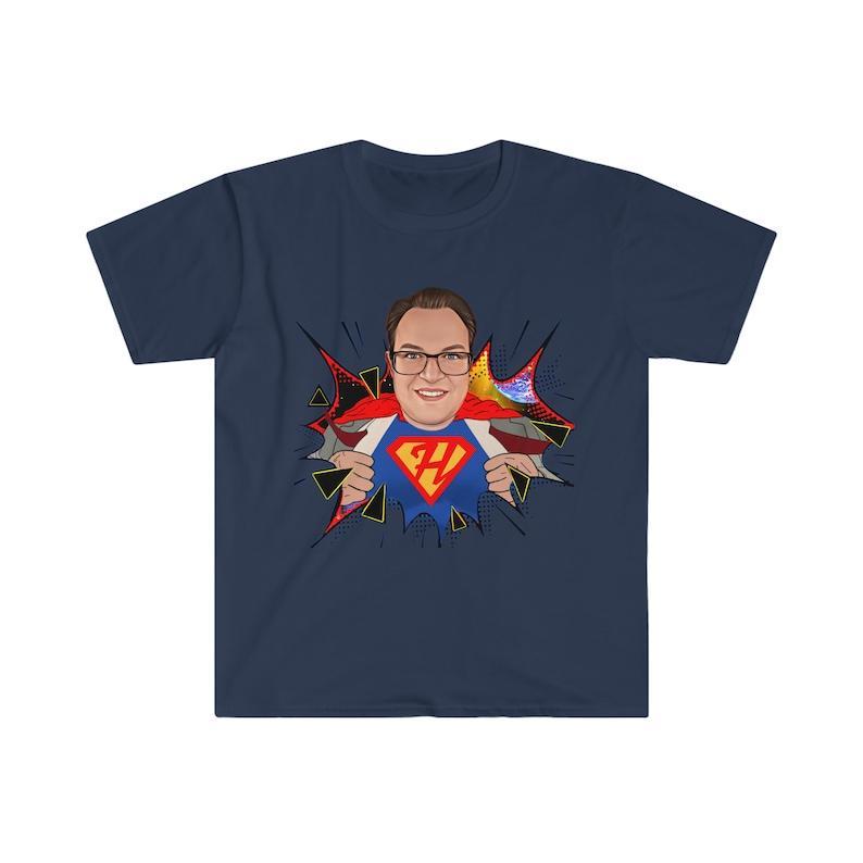 Custom Superhero Shirt, Superhero Cartoon, Personalized Cartoon Portrait, Custom Cartoon Shirt, Superhero Gift For Dad, Comic Photo Shirt