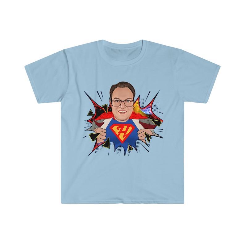 Custom Superhero Shirt, Superhero Cartoon, Personalized Cartoon Portrait, Custom Cartoon Shirt, Superhero Gift For Dad, Comic Photo Shirt