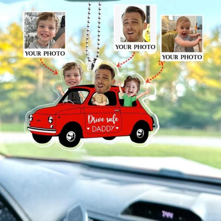 Customized Drive Safe Daddy Acrylic Car Hanger, Personalized Acrylic Car Hanger, 1st Fathers Day Gift for Husband