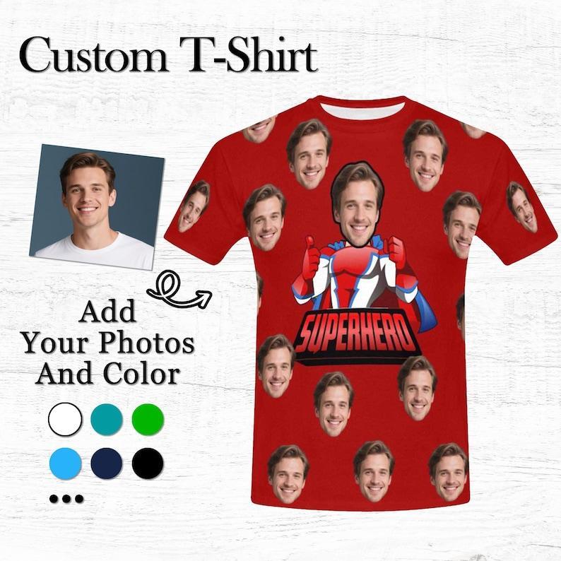 Super Dad T-Shirt, Matching Father Son Face Design, Custom Funny T-Shirt with Face, Face Shirt Made in USA, Father's Day Shirt, Gift For Dad