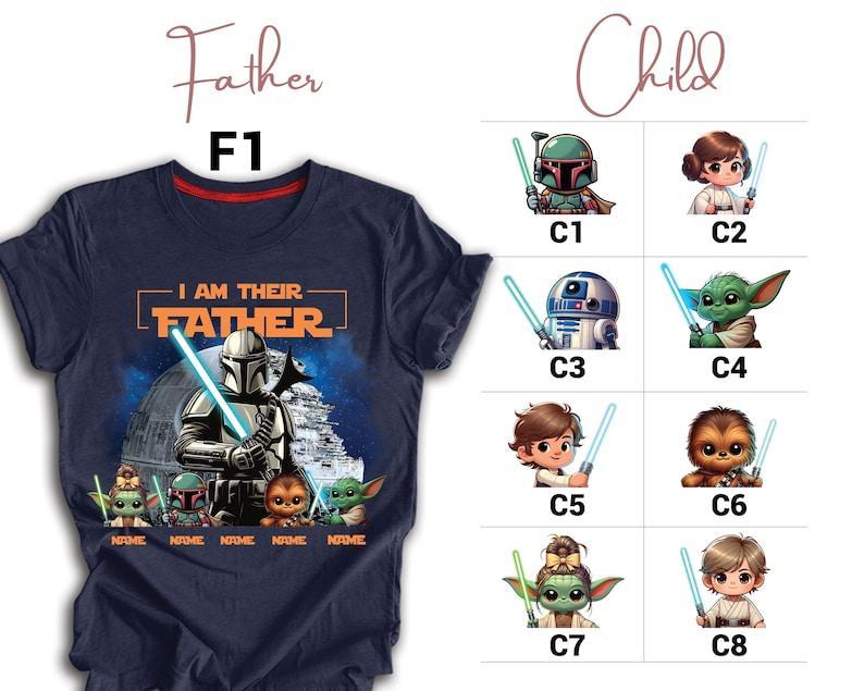 Father's Day Shirt with Kids’ Names, Space Dad Tee, Custom Star Wars Character T-Shirt