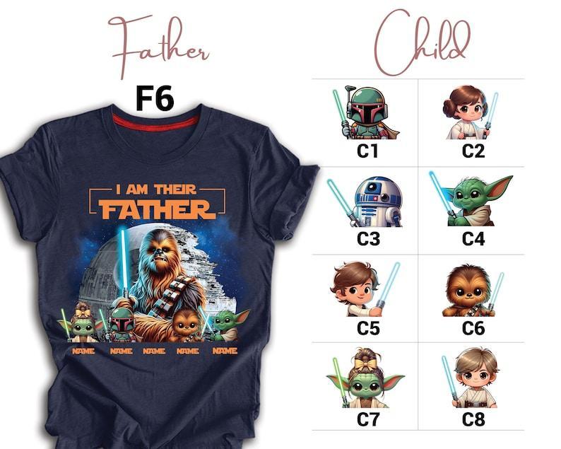 Father's Day Shirt with Kids’ Names, Space Dad Tee, Custom Star Wars Character T-Shirt