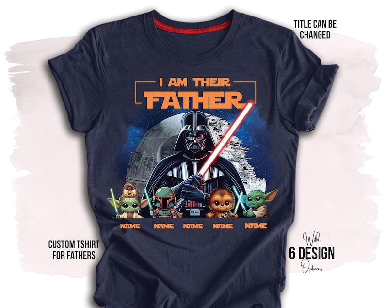 Father's Day Shirt with Kids’ Names, Space Dad Tee, Custom Star Wars Character T-Shirt