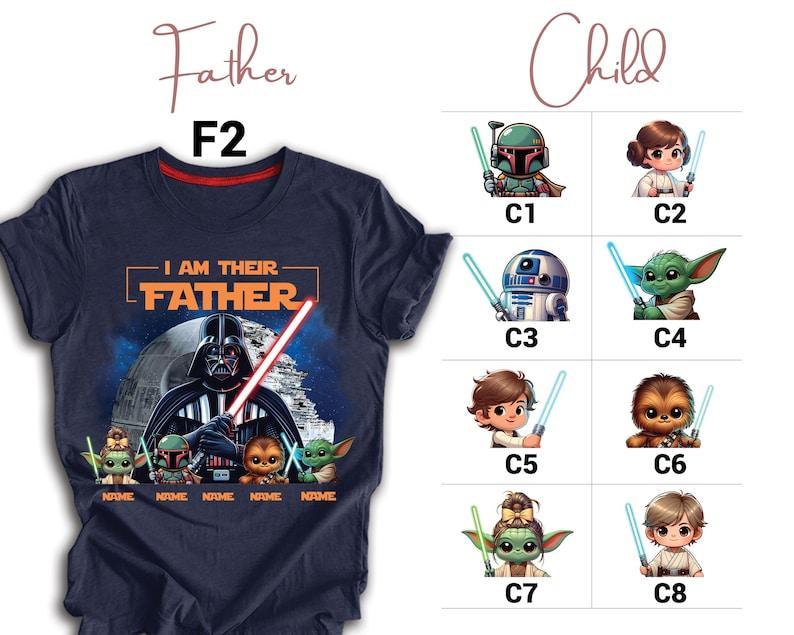 Father's Day Shirt with Kids’ Names, Space Dad Tee, Custom Star Wars Character T-Shirt