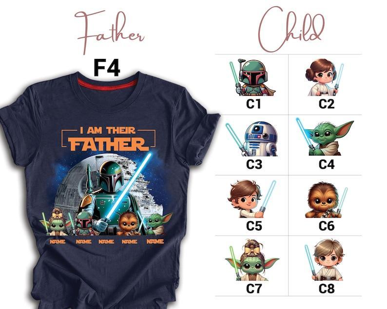 Father's Day Shirt with Kids’ Names, Space Dad Tee, Custom Star Wars Character T-Shirt