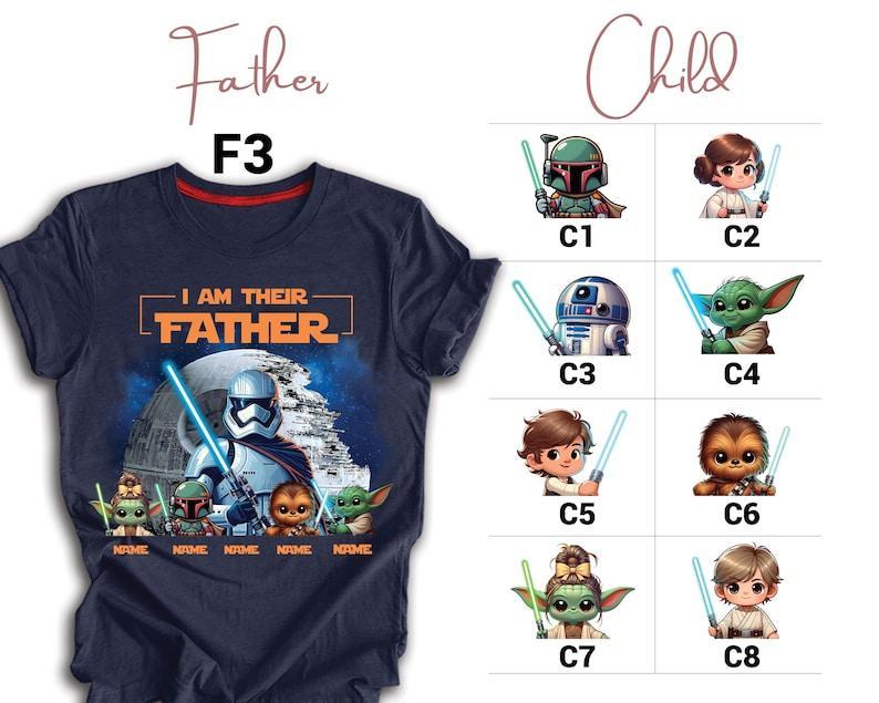 Father's Day Shirt with Kids’ Names, Space Dad Tee, Custom Star Wars Character T-Shirt
