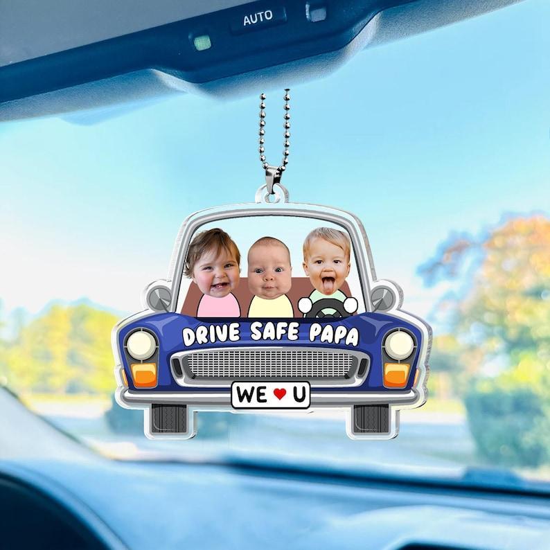 Personalised Father's Day Gift For Dad, Custom Kids Photo Visor Clip For Dad, Drive Safe Daddy Car Sun Visor Clip, Drive Safe Gift For Papa