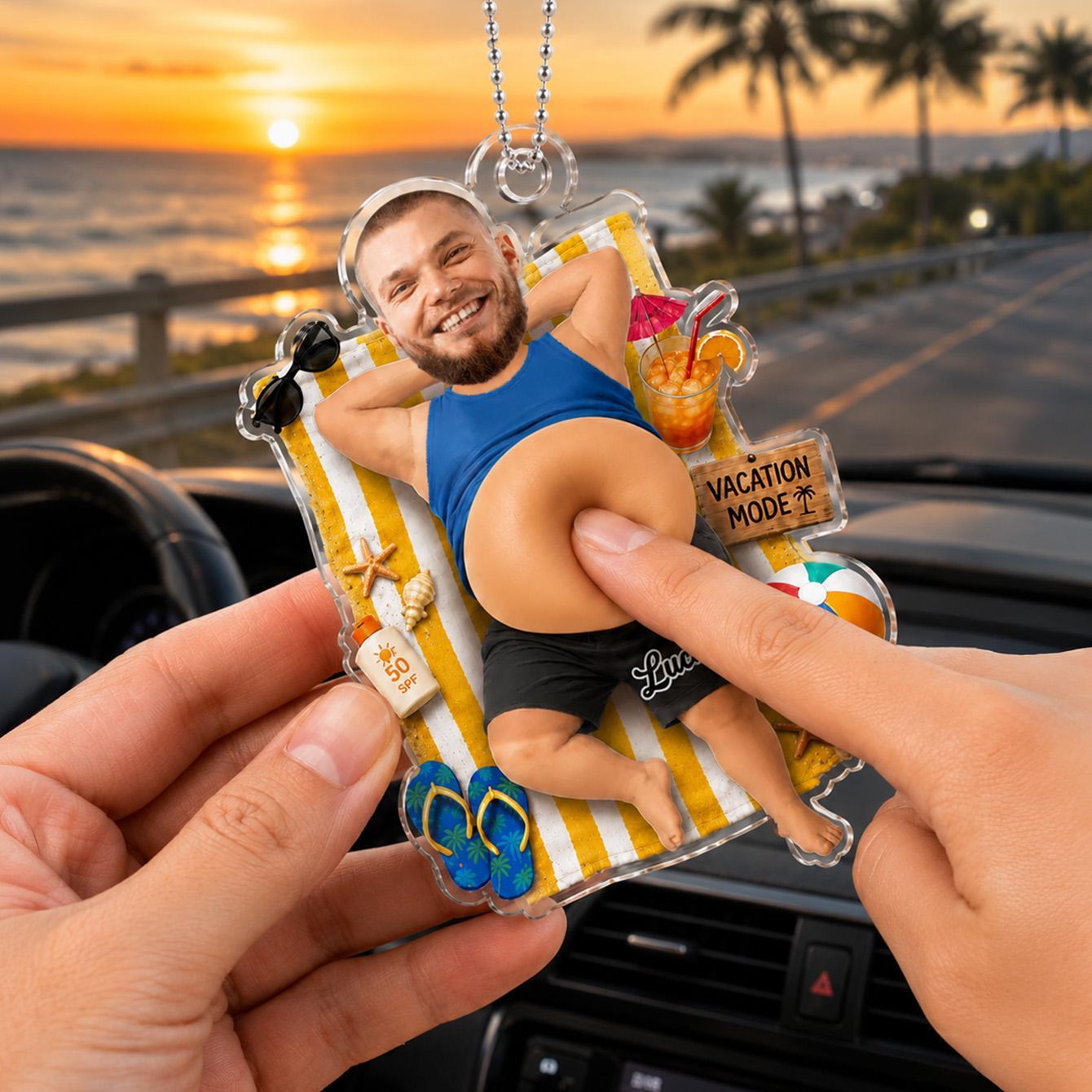 Personalized Vacation Acrylic Car Ornament, Squishy Silicone Belly Decor - MyfaceboxerAU