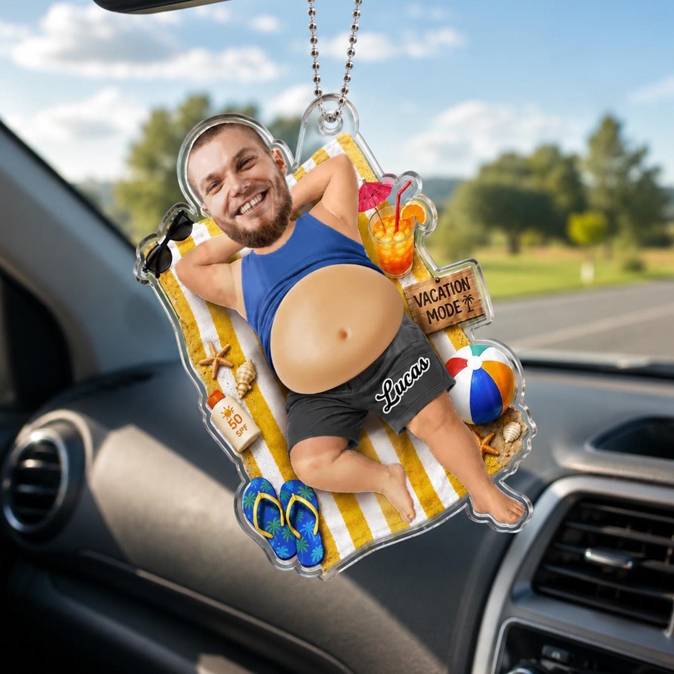 Personalized Vacation Acrylic Car Ornament, Squishy Silicone Belly Decor - MyfaceboxerAU
