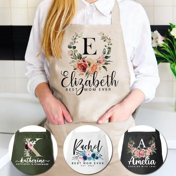 Personalized Floral Apron for Women Custom Aprons Chef Gifts Grilling Apron Baking Mother's Day Gift - MyFaceBoxer