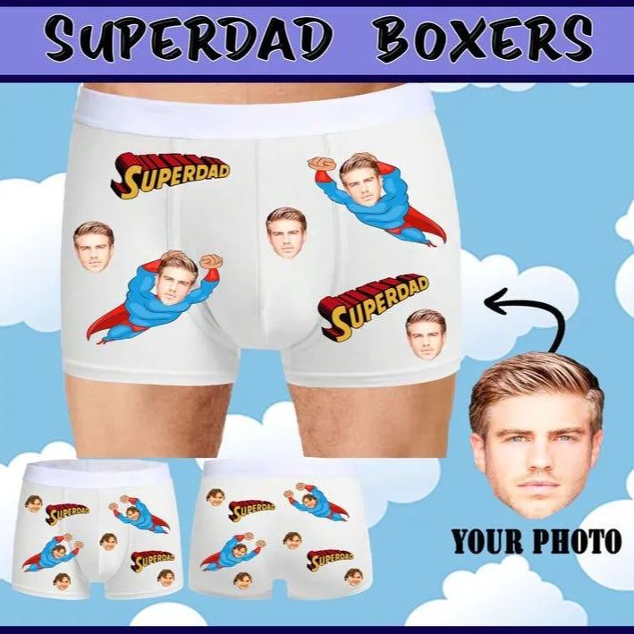 Super Dad Boxer Briefs | Fathers Day Trunks UnderPants Customised | Birthday Christmas Personalised | Customised Lucky Pants Superhero