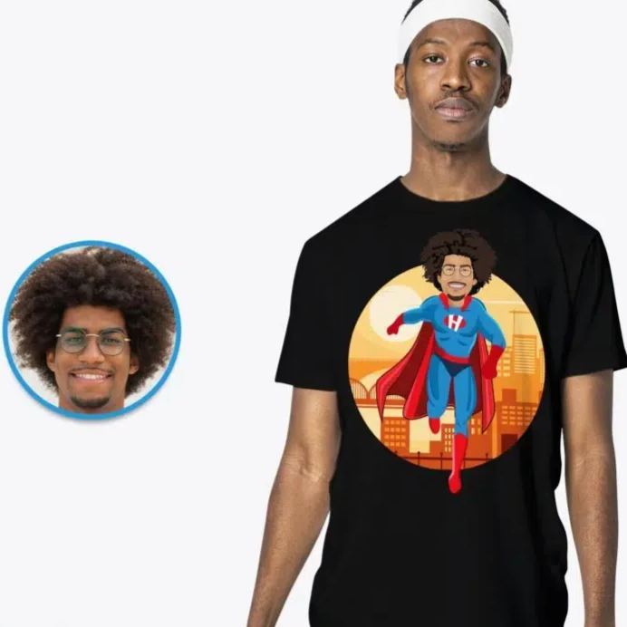Father's Day Gifts Custom Photo Blue Superhero T-Shirt for Men Persona