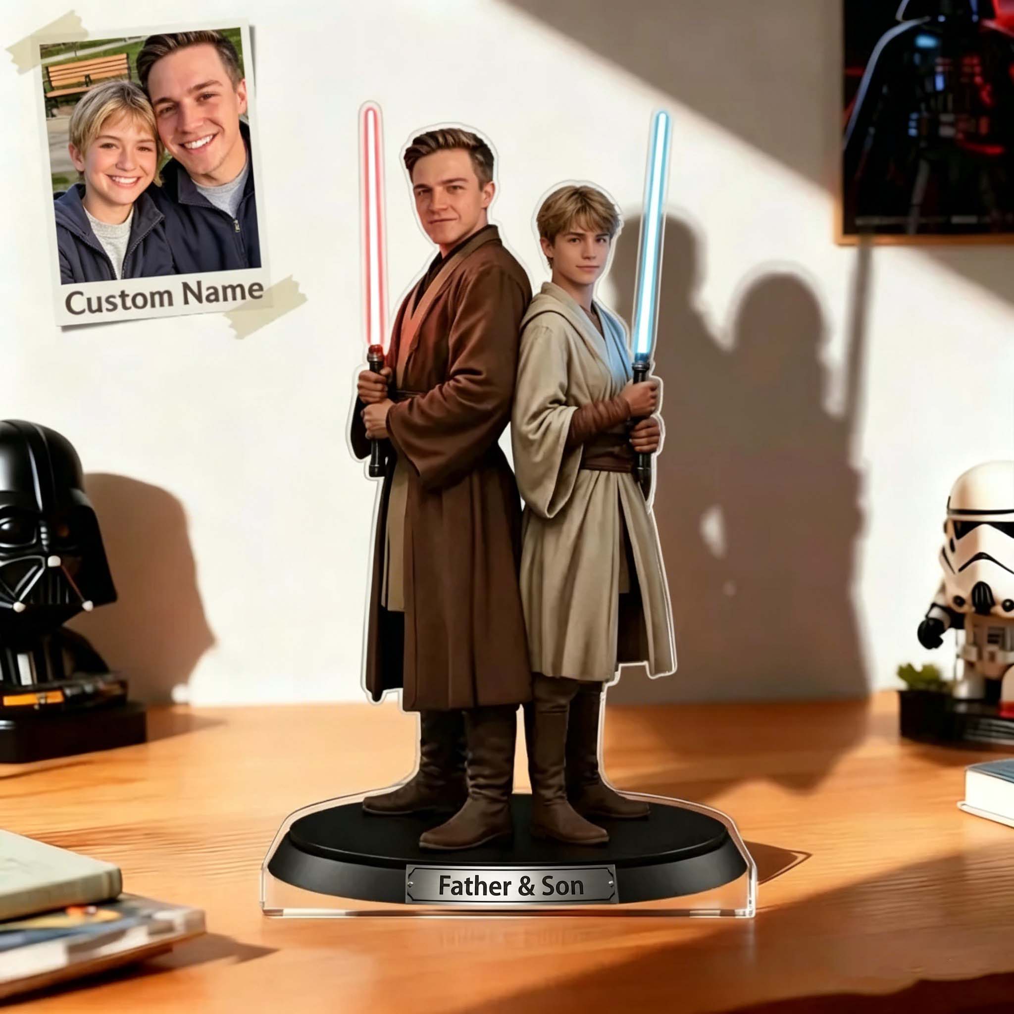 Custom Lightsaber Galactic Hero Dad and Kid Photo Acrylic Plaque Father's Day Gifts for Dad - MyfaceboxerAU