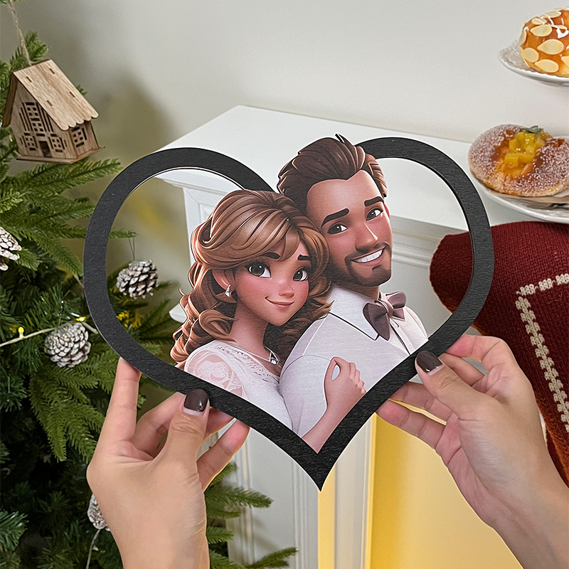 Custom Cartoon Style Photo Heart-shaped Frame Personalised 3D Cartoon Portrait Gift Mother's Day Gift - MyFaceBoxer