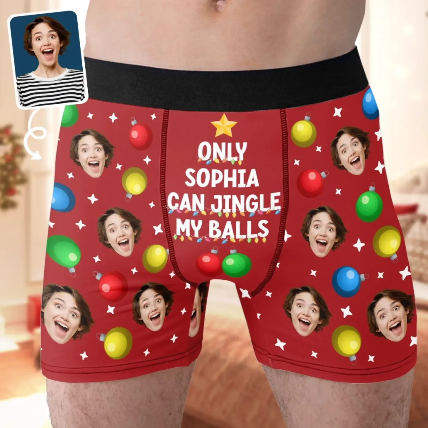 Custom Photo Boxer Briefs, Men's Boxers - Personalized Anniversary Christmas Wedding Gifts For Husband And Wife, Him And Her - Naughty List Approved - MyfaceboxerAU