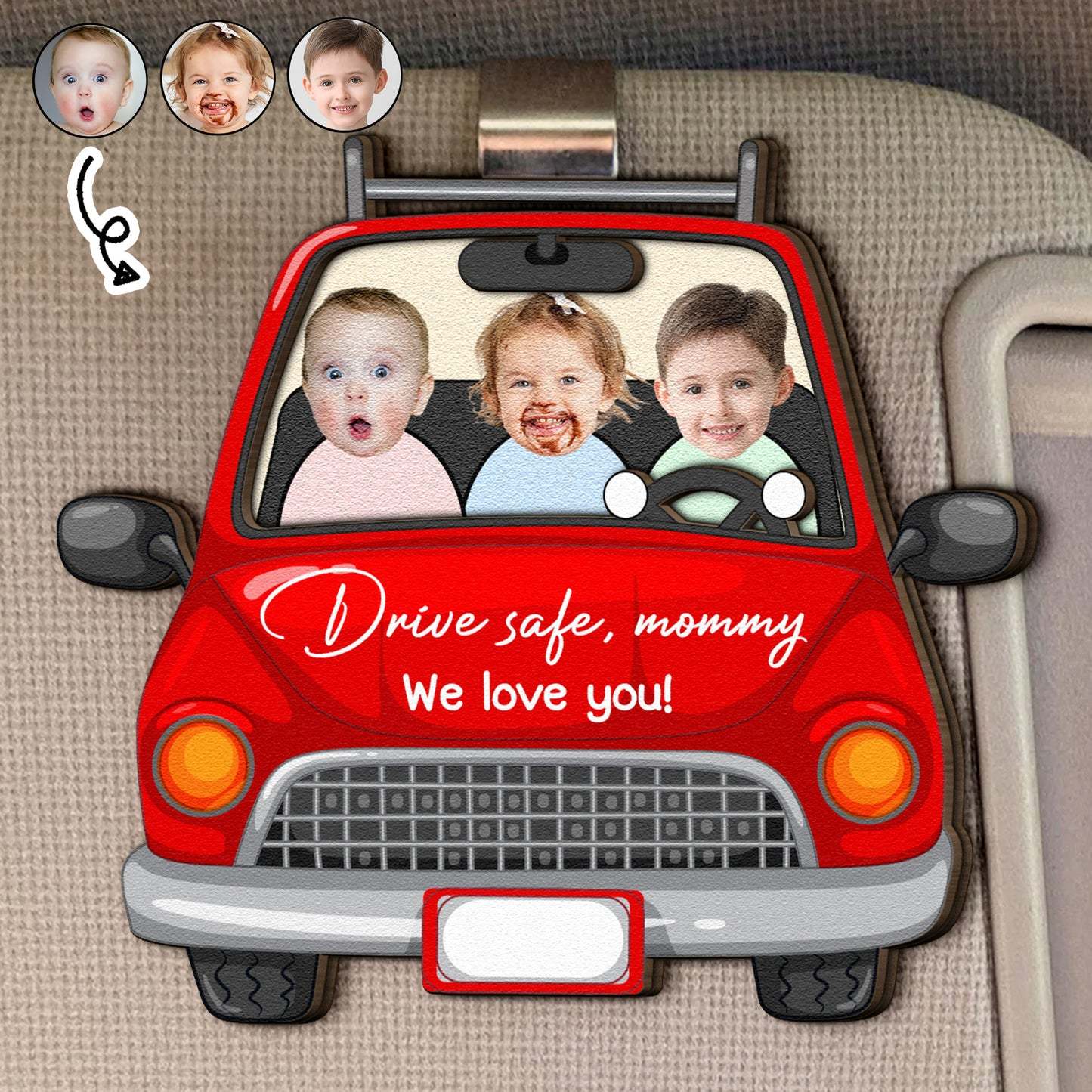 Drive Safe Daddy We Love You - Personalized Wooden Photo Car Visor Clip