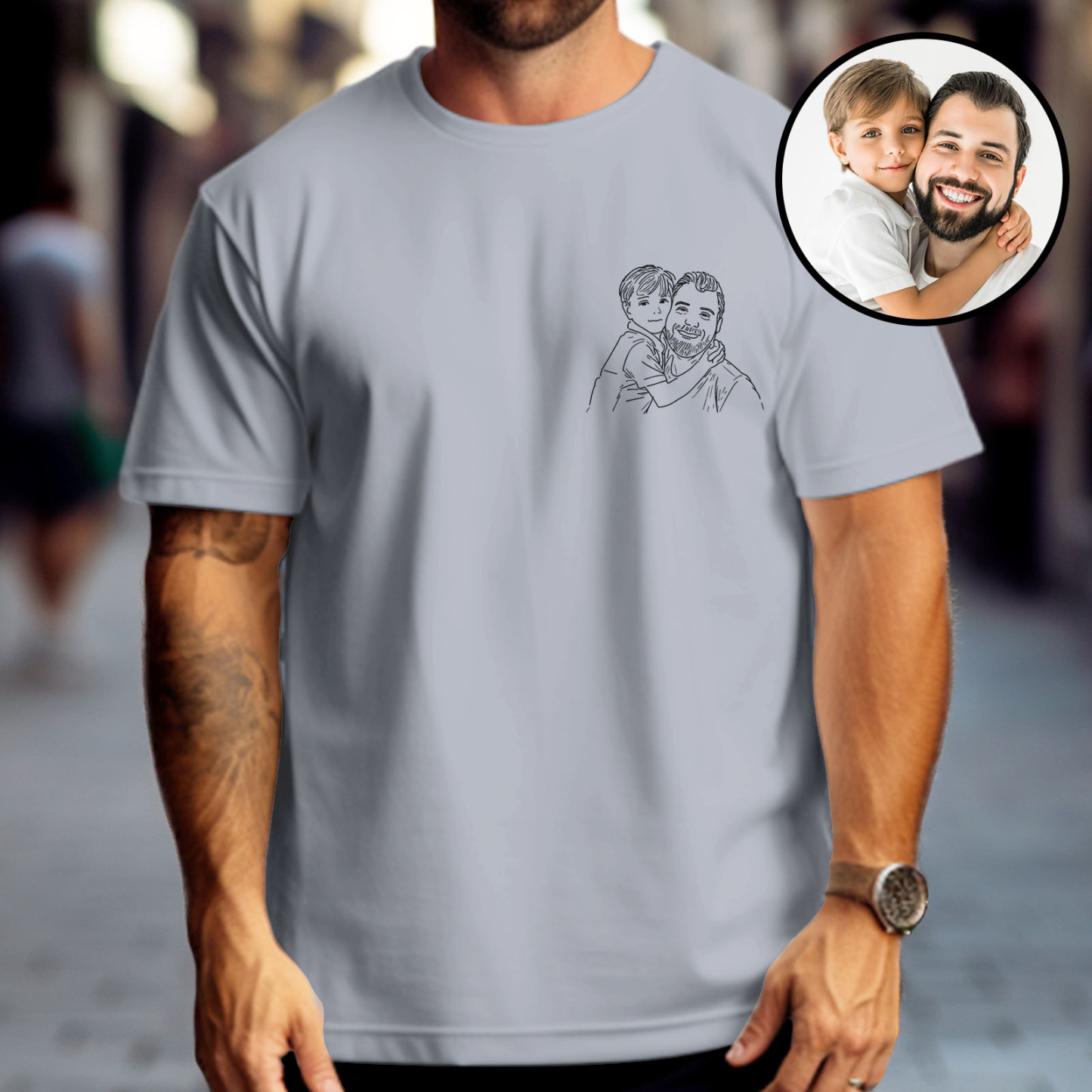 Custom Photo Embroidered T-Shirt for Dad Personalized Dad Portrait Shirt Gift for Husband Fathers Day Gifts
