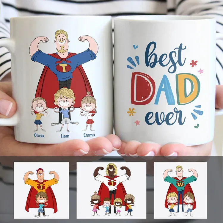 Father and Kids - Best Dad Ever - Personalised Mug