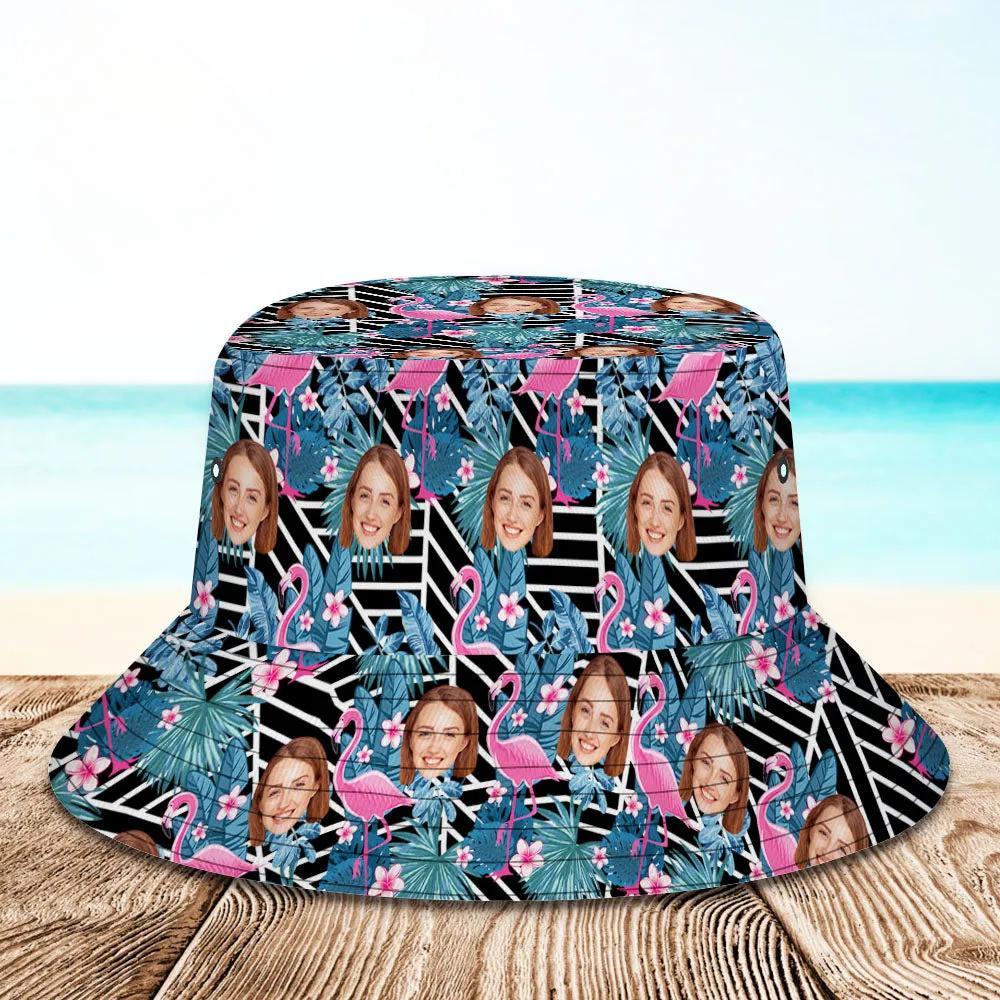 Custom Bucket Hat Unisex Face Bucket Hat Personalize Wide Brim Outdoor Summer Cap Hiking Beach Sports Hats Gift for Lover - Flamingo