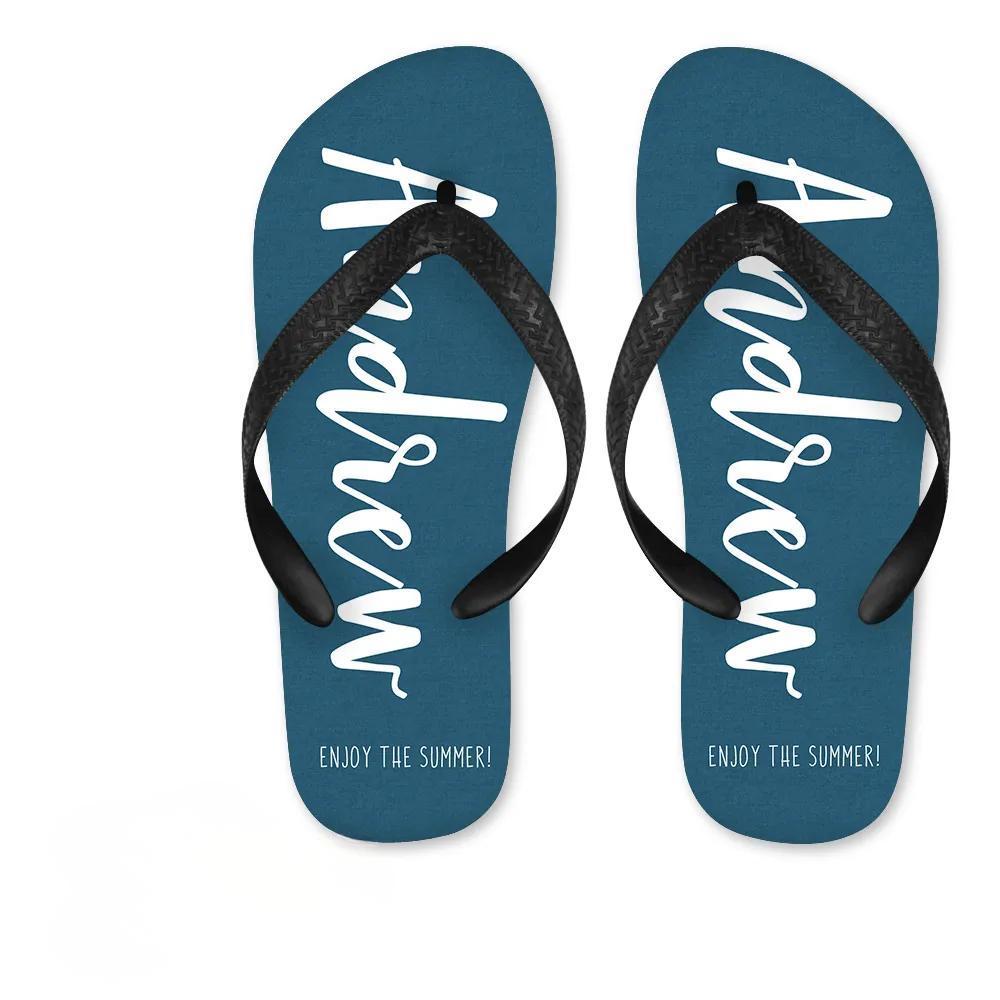 Personalized Text Flip Flop for Summer Comfortable - Blue - MyFaceBoxerAU