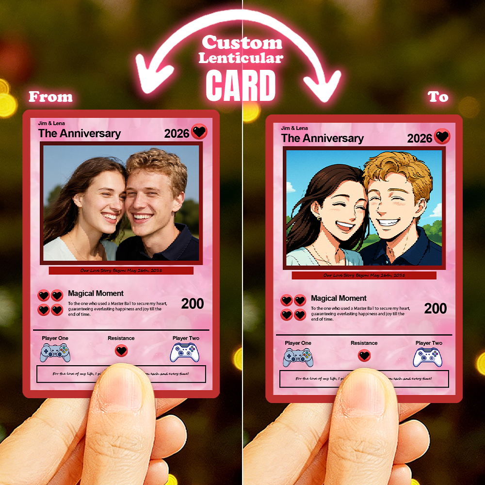 Personalized Valentine's Day Power Couple Lenticular Card Custom Anniversary Card Couple Photo Anime Style Valentine's Day Gift for Lover - MyfaceboxerAU