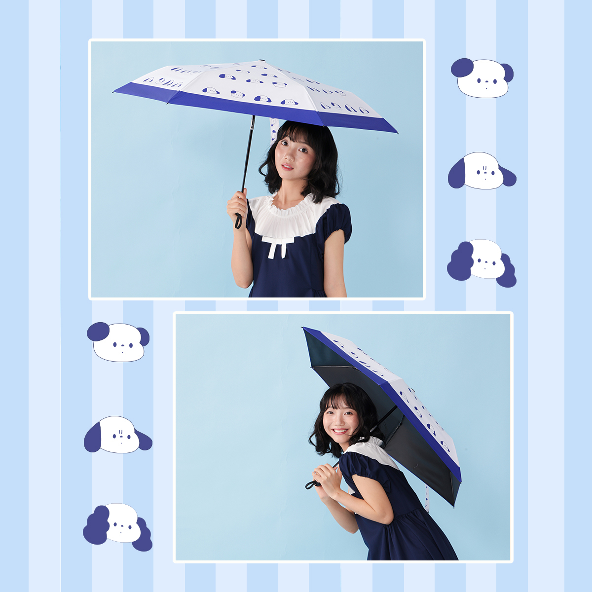 KONCIWA × 「もぷちゃぷ（Mopuchapu）」 コラボレーションモデル 晴雨兼用折りたたみ傘 ワンタッチ自動開閉 軽量-KONCIWA