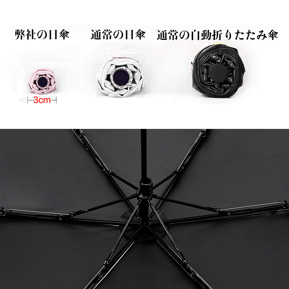 日傘 折りたたみ 軽量 134g 完全遮光 UVカット 晴雨兼用 超撥水 グラスファイバー メンズ レディース 子供用 携帯便利,傘 プレゼント