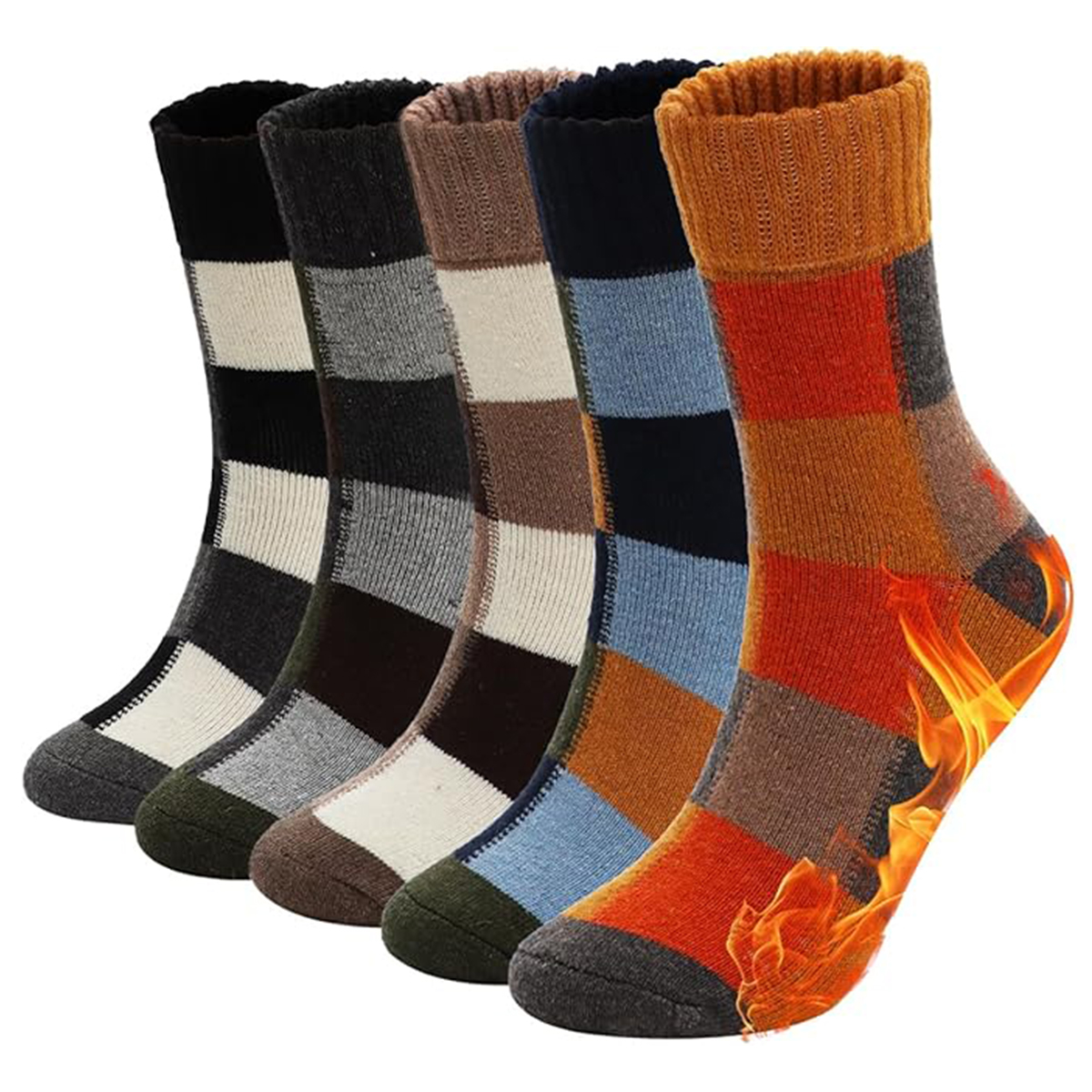 靴下 メンズ 冬 厚手 防寒 あったか温暖力 スキー 足底クッション編み くつした 綿 吸汗 防臭 抗菌 靴下 アウトドア 5足セット24-28cm