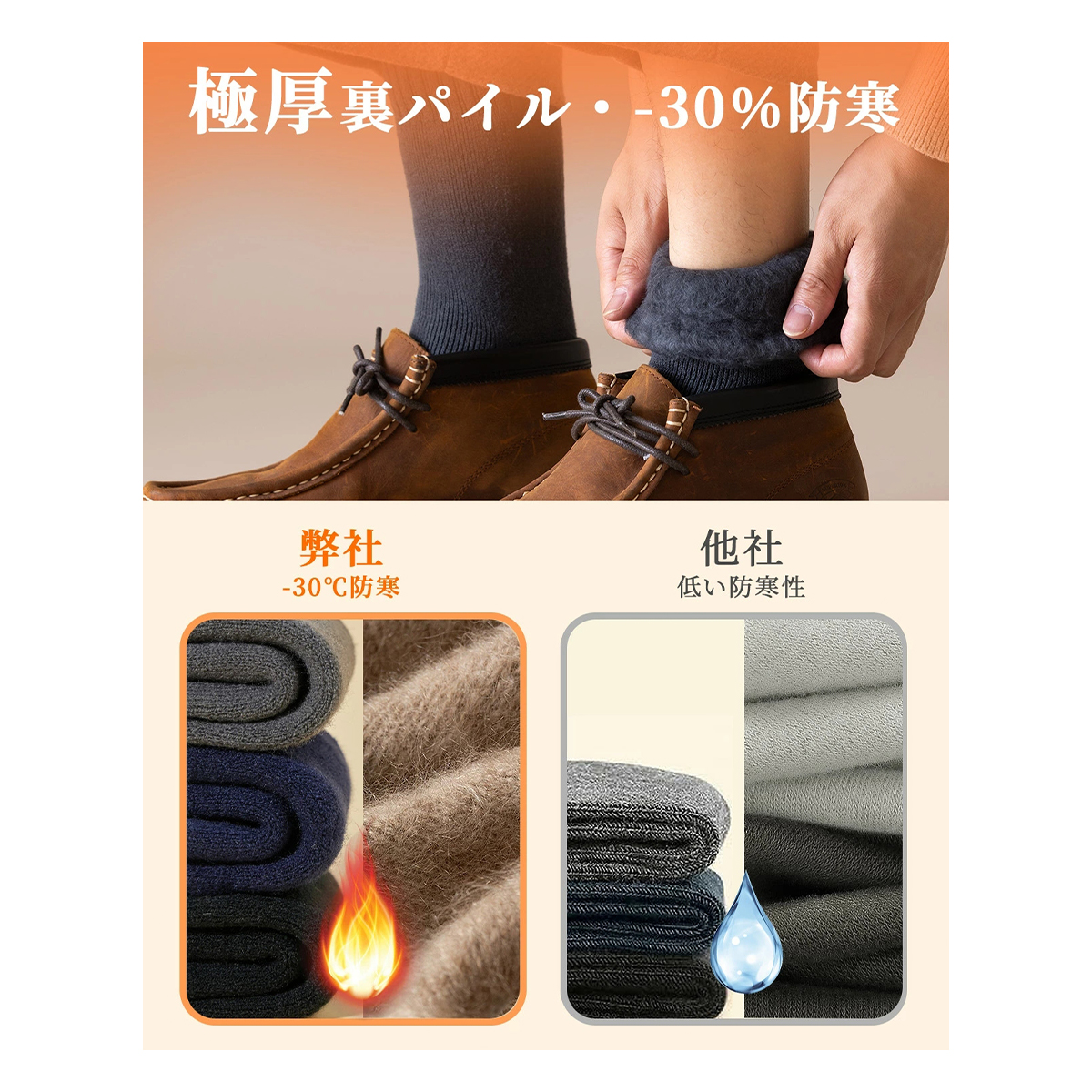 靴下 メンズ 冬 厚手【極暖38℃恒温・極厚裏パイル・ウール素材・360°蓄熱】 ソックス ウールソックス 防寒 保温 消臭 耐久性 伸縮性 室内 アウトドア 登山 キャンプ