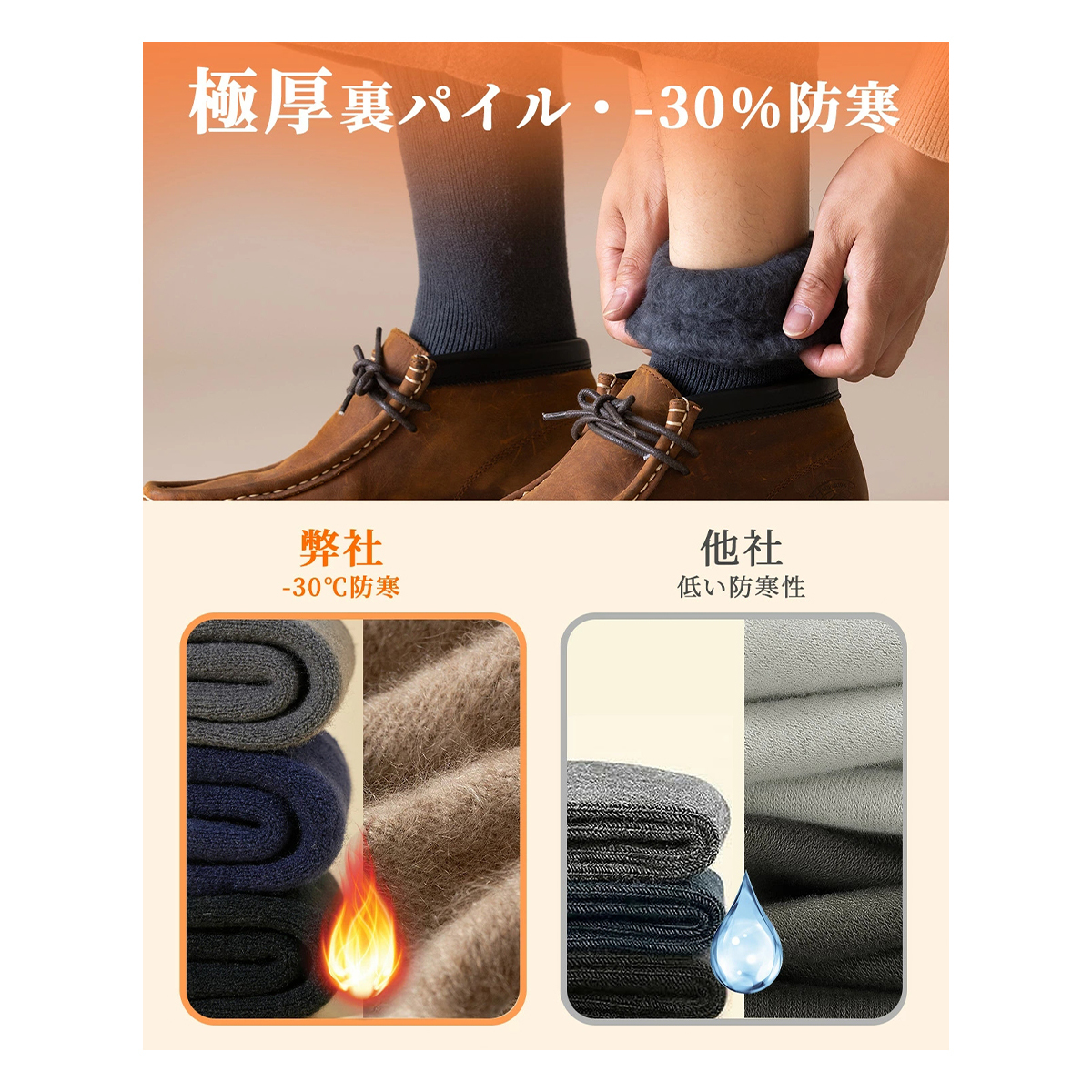 靴下 メンズ 冬 厚手【極暖38℃恒温・極厚裏パイル・ウール素材・360°蓄熱】 ソックス ウールソックス 防寒 保温 消臭 耐久性 伸縮性 室内 アウトドア 登山 キャンプ