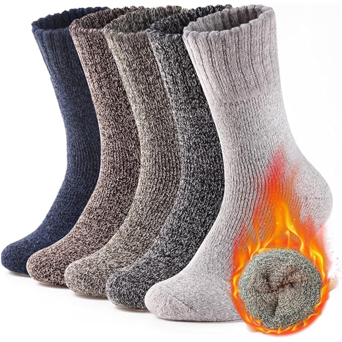 靴下 メンズ 冬 厚手 防寒 あったか温暖力 スキー 足底クッション編み くつした 綿 吸汗 防臭 抗菌 靴下 アウトドア 5足セット24-28cm