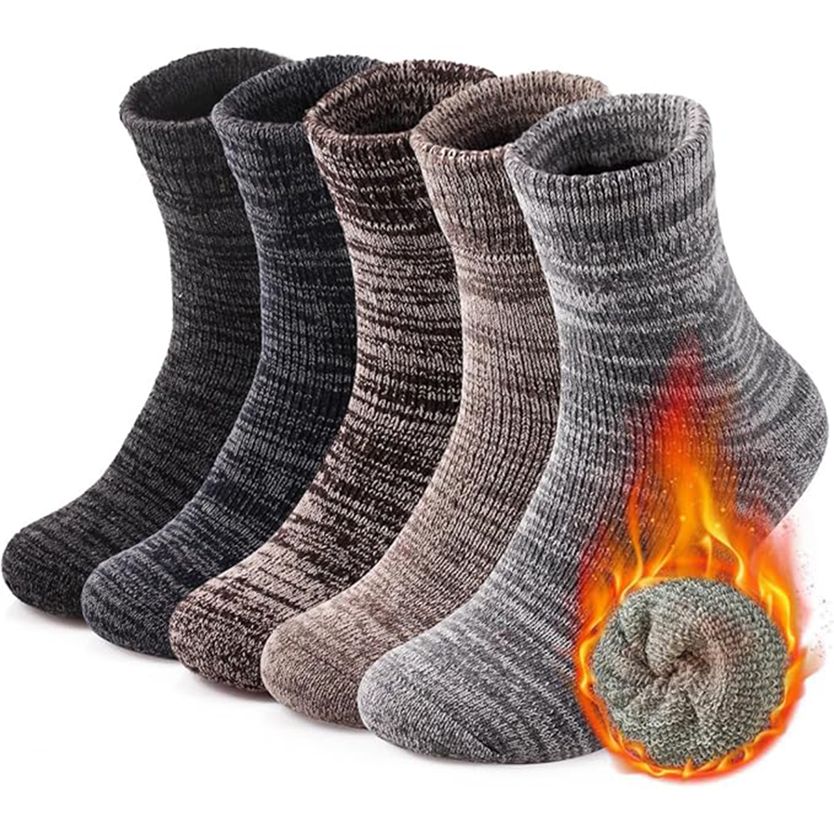 靴下 メンズ 冬 厚手 防寒 あったか温暖力 スキー 足底クッション編み くつした 綿 吸汗 防臭 抗菌 靴下 アウトドア 5足セット24-28cm