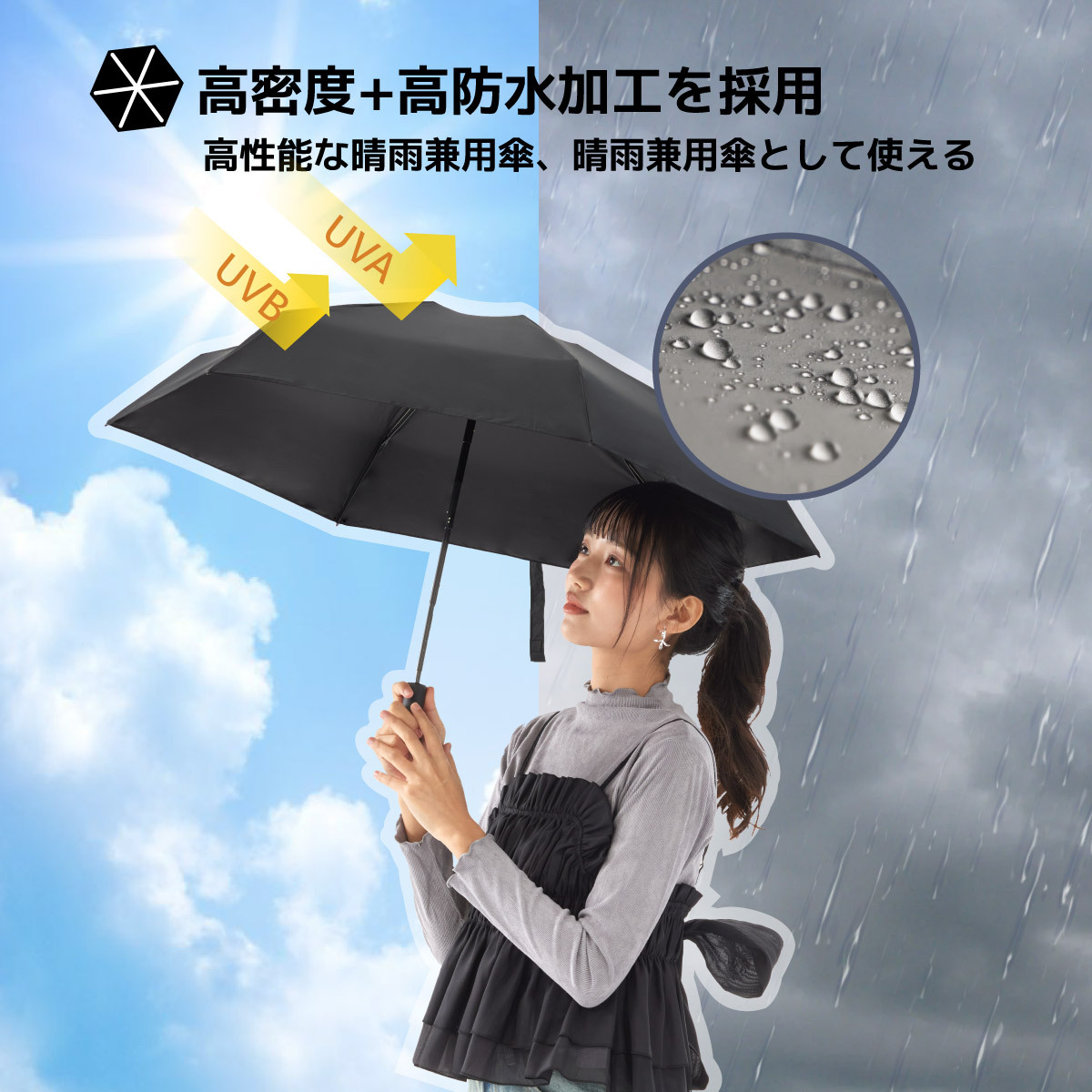 Kakure Pocket L15 日傘 折りたたみ傘 UVカット100% 完全遮光遮熱 耐風撥水 晴雨兼用 熱中症対策 メンズ/レディース/子供