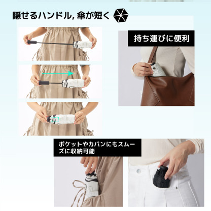 Kakure Pocket L15 日傘 折りたたみ傘 UVカット100% 完全遮光遮熱 耐風撥水 晴雨兼用 熱中症対策 メンズ/レディース/子供