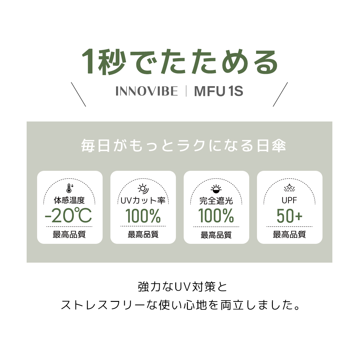 MFU1S 1秒収納 6本骨 90cm 形状記憶折りたたみ日傘