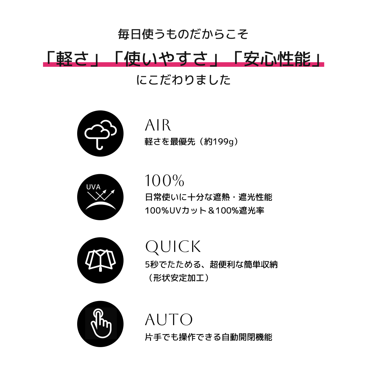 MFU5S AIR 最軽量 6本骨 90cm 形状記憶折りたたみ傘