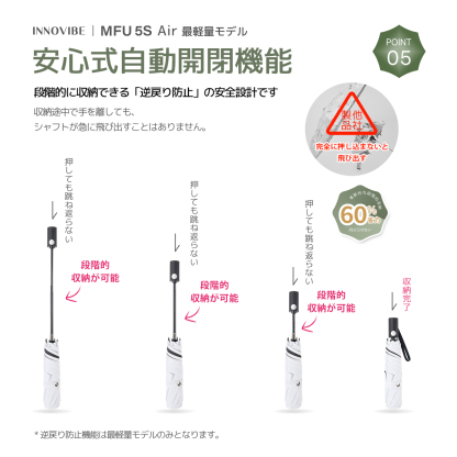 MFU5S AIR 最軽量 6本骨 90cm 形状記憶折りたたみ傘