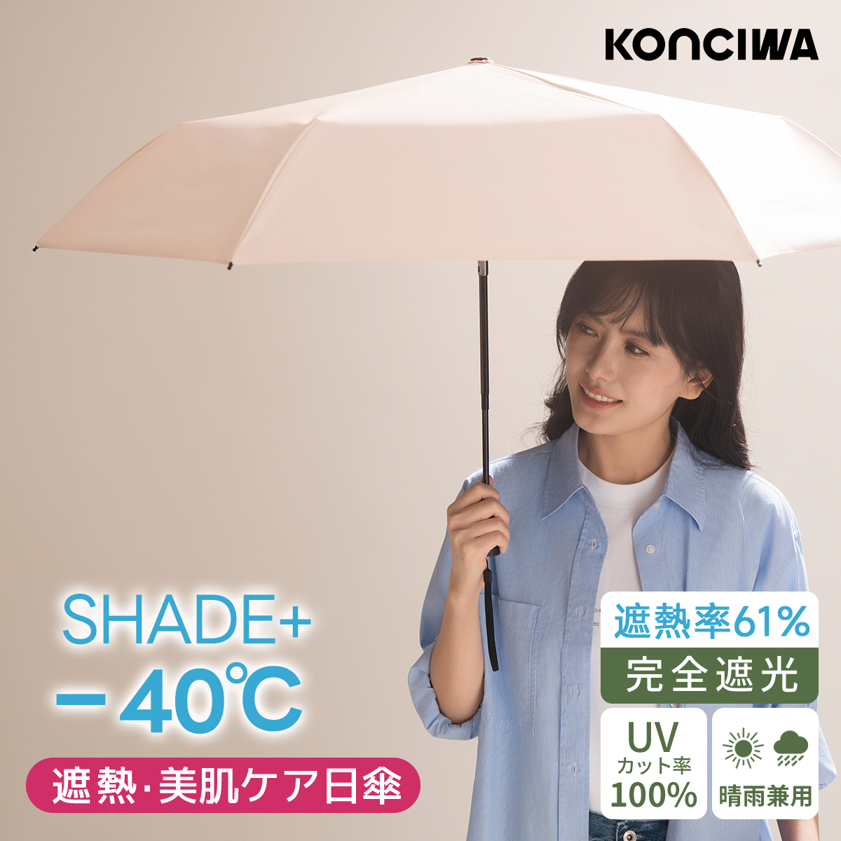 SHADE+  完全遮光100% 自動開閉 6本骨 97cm 晴雨兼用 逆戻り防止 折りたたみ日傘